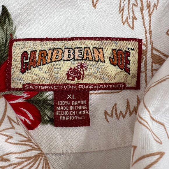 Caribbean Joe Hawaiian Print Sleeveless Button-Up Shirt XL Rayon Red Floral y2k - Picture 2 of 5
